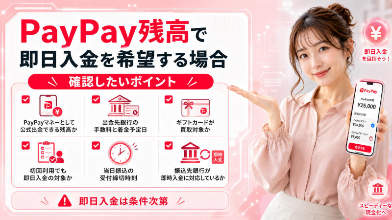 PayPay残高で即日入金を希望する場合