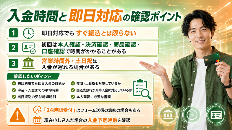 クレジットカード現金化で即日入金対応かどうかのポイント