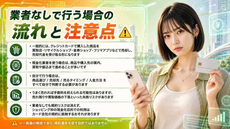 業者なしでクレジットカード現金化を行う場合の流れと注意点