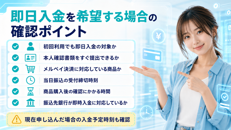メルペイ現金化で即日払いを希望する場合の注意点